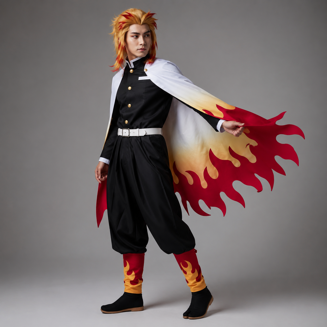 Kids' Halloween Anime Cosplay Costume with Flame Pattern Cape and Character Warrior Outfit - Image 2