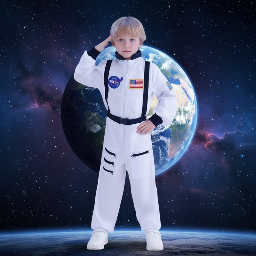 Kids' Halloween Astronaut Costume for Patch and Jumpsuit Space Suit Female - Image 1