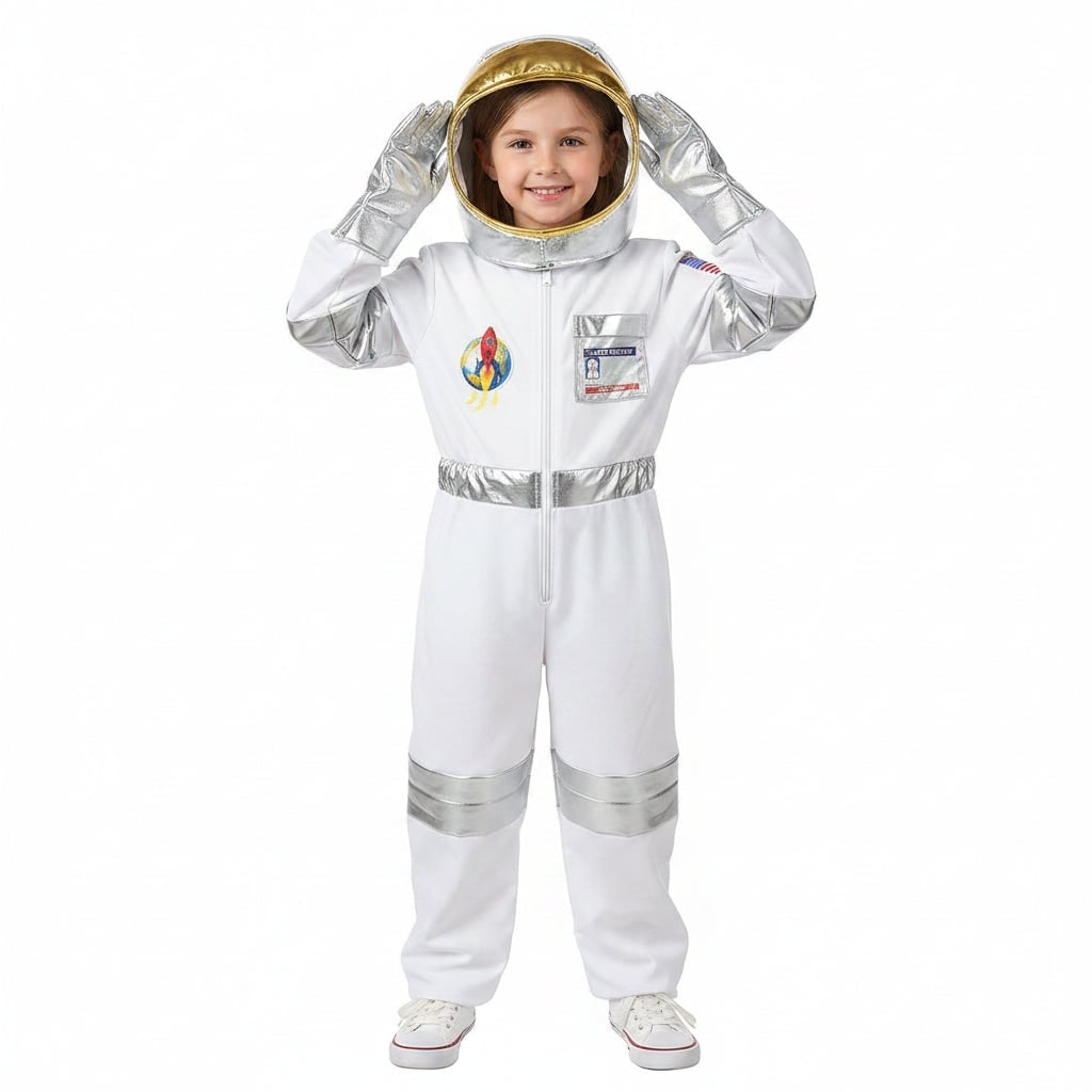 Kids' Halloween Astronaut Costume Suit with Jumpsuit Hood and Gloves for Space Explorer Role Play - Image 1
