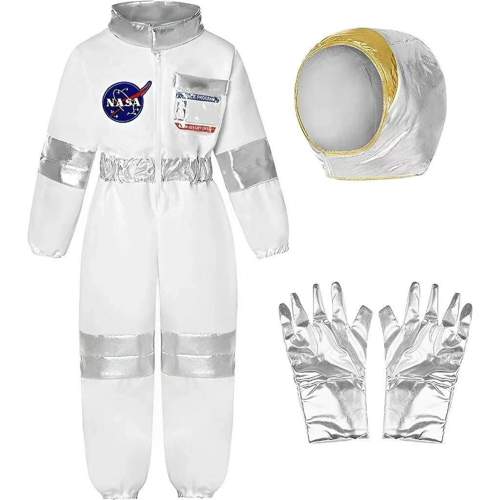 Kids' Halloween Astronaut Costume Suit with Jumpsuit Hood and Gloves for Space Explorer Role Play - Image 3
