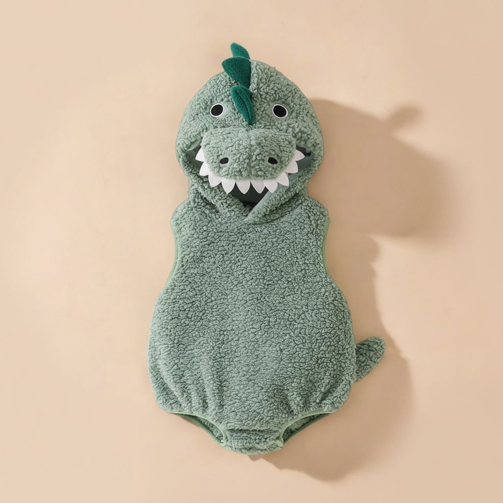 Kids' Halloween Baby Dinosaur Costume Hooded Romper with Sherpa Fleece and Spikes for Infant Party - Image 2