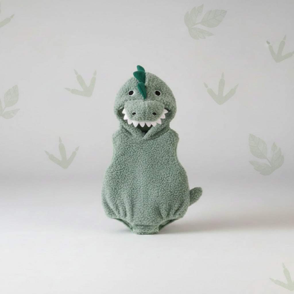 Kids' Halloween Baby Dinosaur Costume Hooded Romper with Sherpa Fleece and Spikes for Infant Party - Image 4