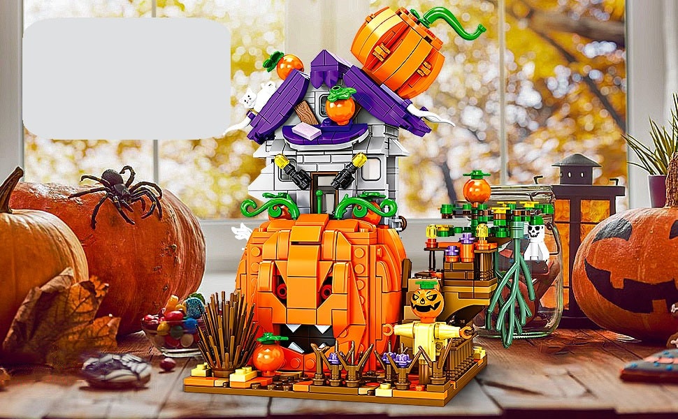 Kids' Halloween Building Blocks Construction Set with Pumpkin House and Ghost Figures - Image 1