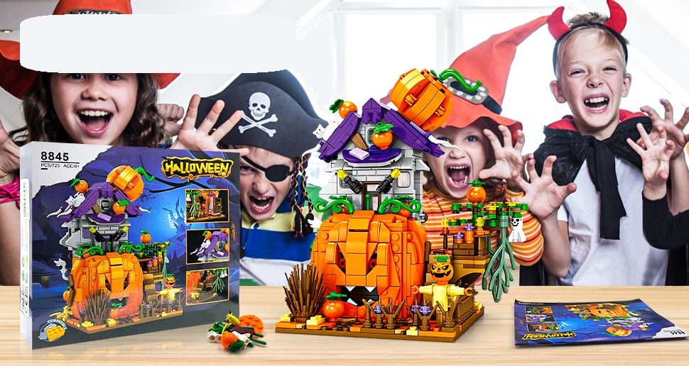 Kids' Halloween Building Blocks Construction Set with Pumpkin House and Ghost Figures - Image 4