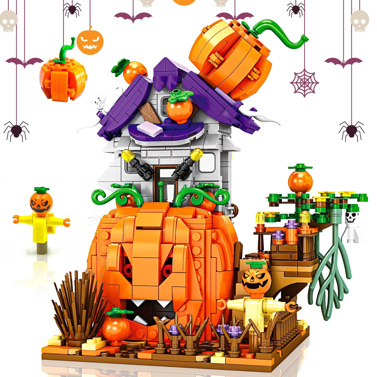 Kids' Halloween Building Blocks Construction Set with Pumpkin House and Ghost Figures - Image 7