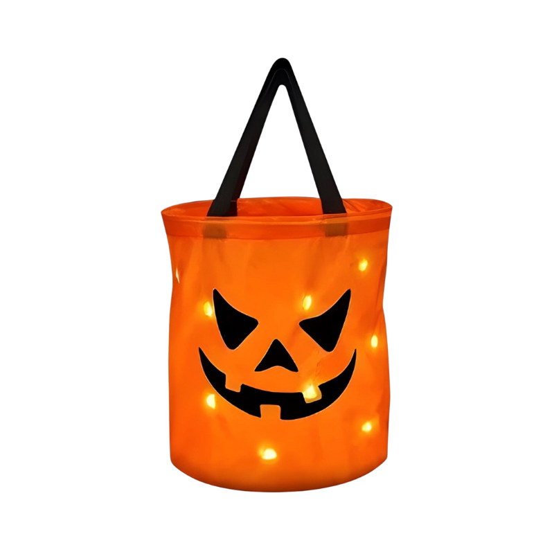 Kids' Halloween Candy Bag and Bucket with LED Light-Up Jack-O-Lantern Face for Trick or Treat - Image 1