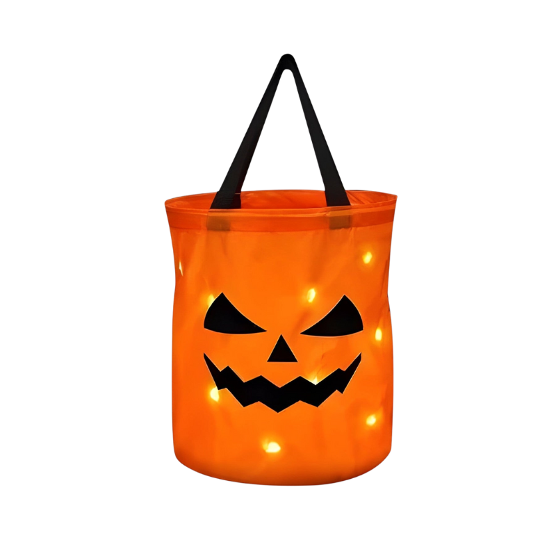 Kids' Halloween Candy Bag and Bucket with LED Light-Up Jack-O-Lantern Face for Trick or Treat - Image 2