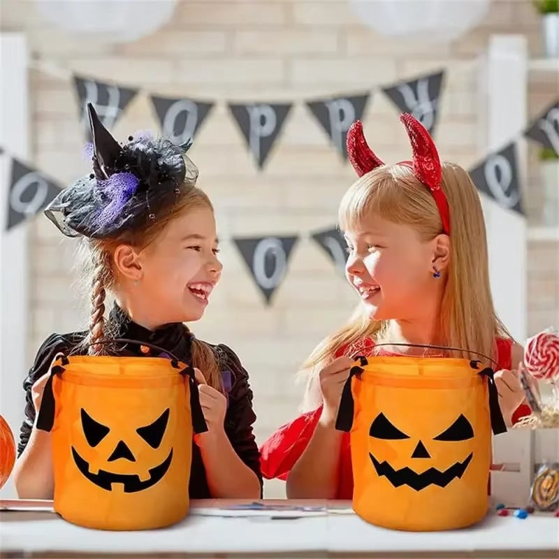 Kids' Halloween Candy Bag and Bucket with LED Light-Up Jack-O-Lantern Face for Trick or Treat - Image 5