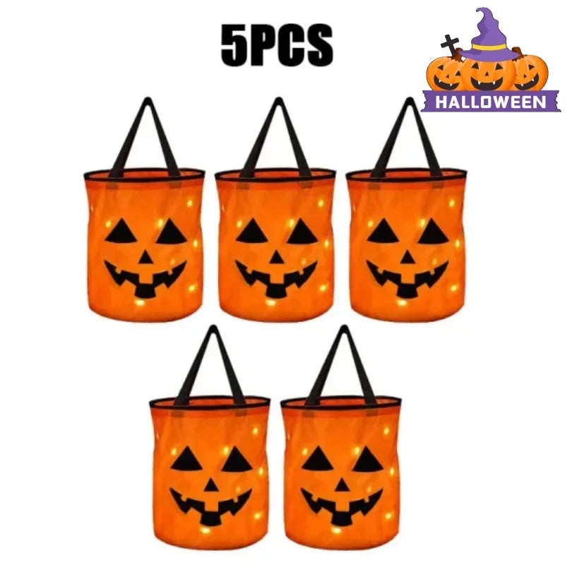 Kids' Halloween Candy Bucket and Bags with LED Light-Up Jack-O'-Lantern Pumpkin Trick or Treat Pail - Image 10