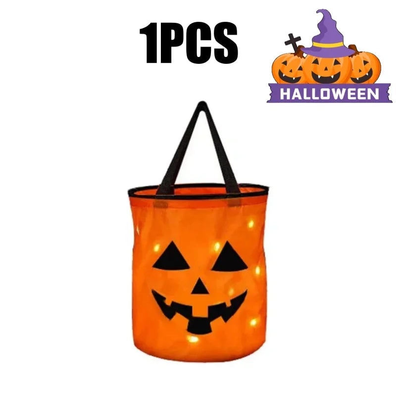 Kids' Halloween Candy Bucket and Bags with LED Light-Up Jack-O'-Lantern Pumpkin Trick or Treat Pail - Image 11