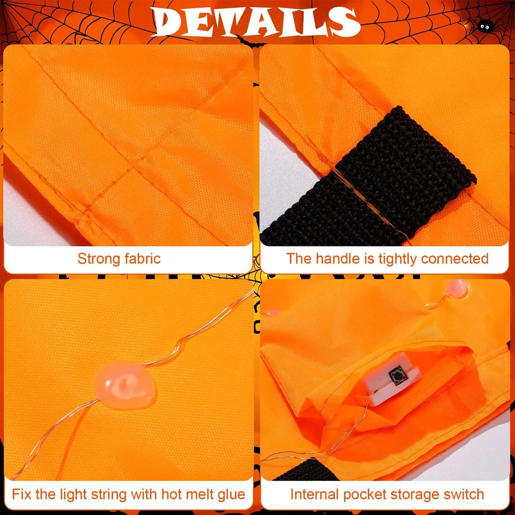 Kids' Halloween Candy Bucket and Bags with LED Light-Up Jack-O'-Lantern Pumpkin Trick or Treat Pail - Image 5