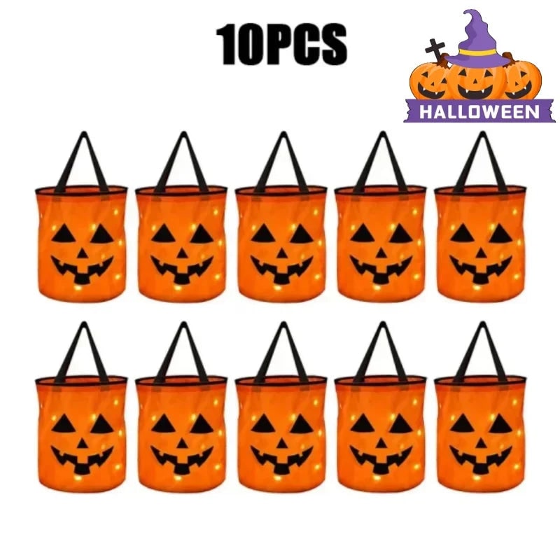 Kids' Halloween Candy Bucket and Bags with LED Light-Up Jack-O'-Lantern Pumpkin Trick or Treat Pail - Image 7