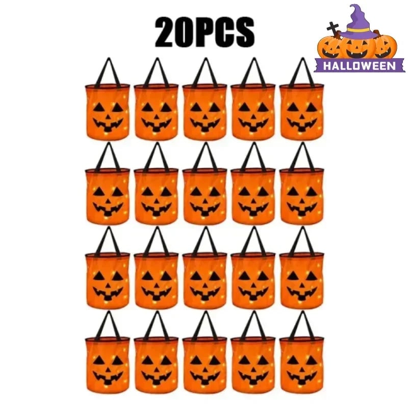 Kids' Halloween Candy Bucket and Bags with LED Light-Up Jack-O'-Lantern Pumpkin Trick or Treat Pail - Image 8