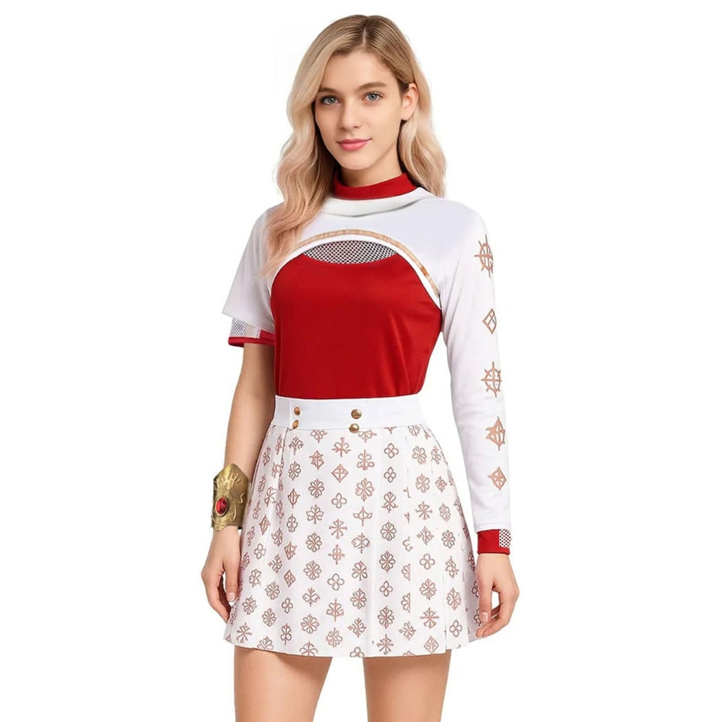 Kids' Halloween Cosplay Costume Anime Character Red High-Neck Top with Gold Geometric Details - Image 4