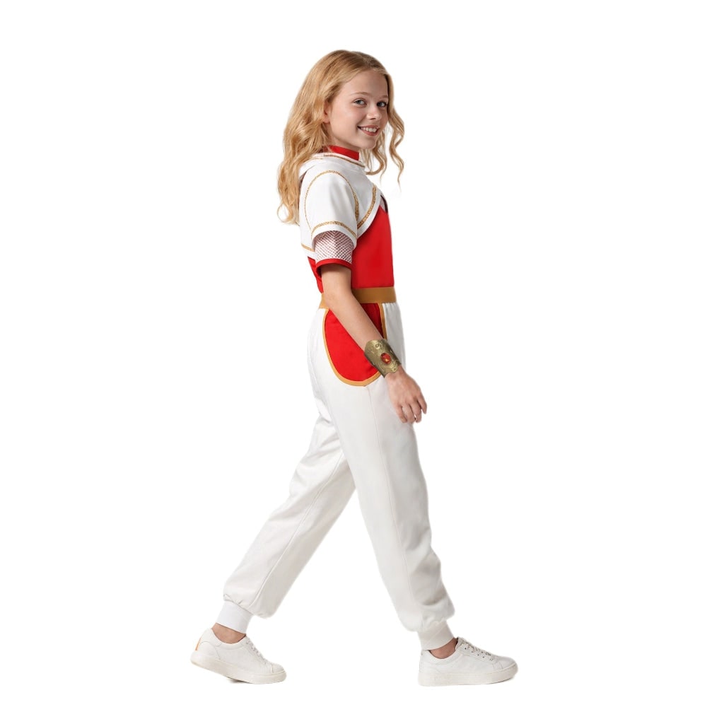Kids' Halloween Cosplay Costume Jumpsuit Red White with Blonde Asymmetrical Sleeves Gold Accents - Image 5