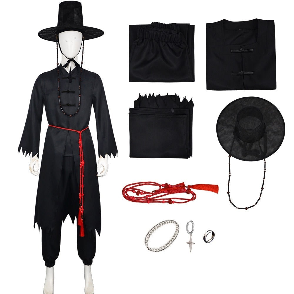 Kids' Halloween Cosplay Costume Korean Hanbok with Hat Accessories and Silver Flame Patterns - Image 11