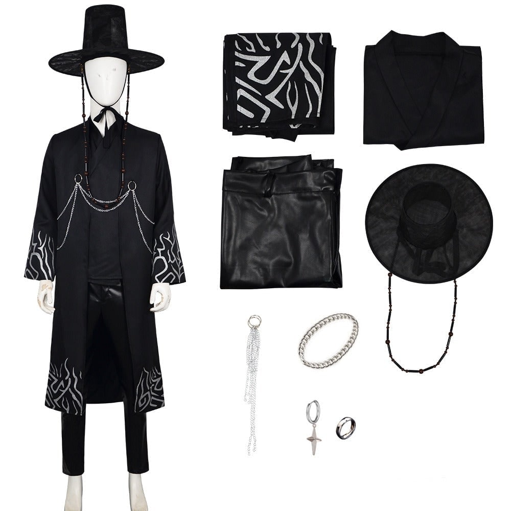 Kids' Halloween Cosplay Costume Korean Hanbok with Hat Accessories and Silver Flame Patterns - Image 5