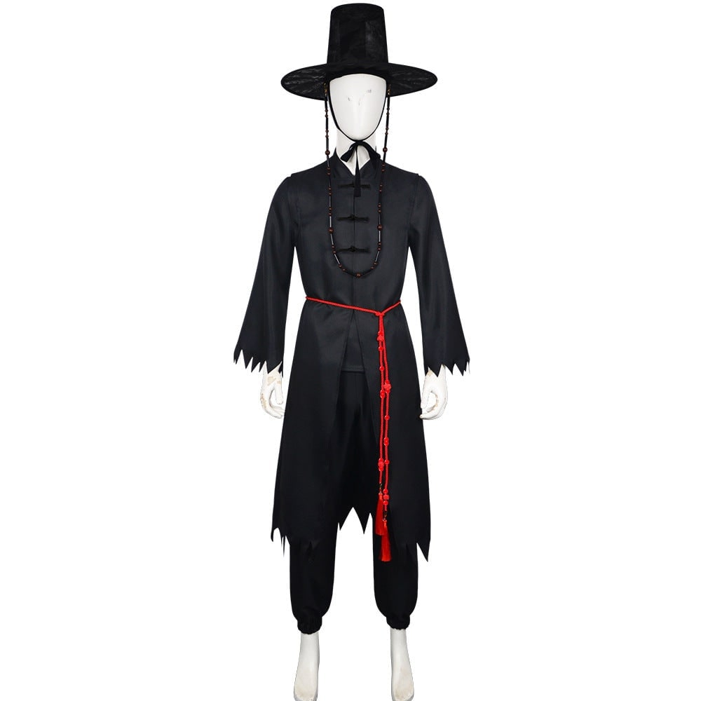 Kids' Halloween Cosplay Costume Korean Hanbok with Hat Accessories and Silver Flame Patterns - Image 9