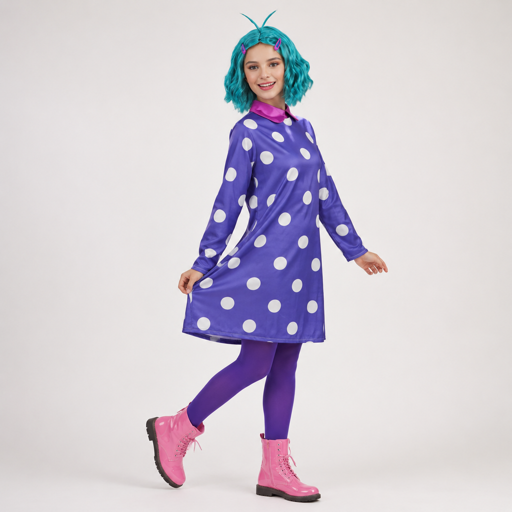 Kids' Halloween Cosplay Costume Polka Dot Dress with and Accessories for Envy Character Party - Image 1