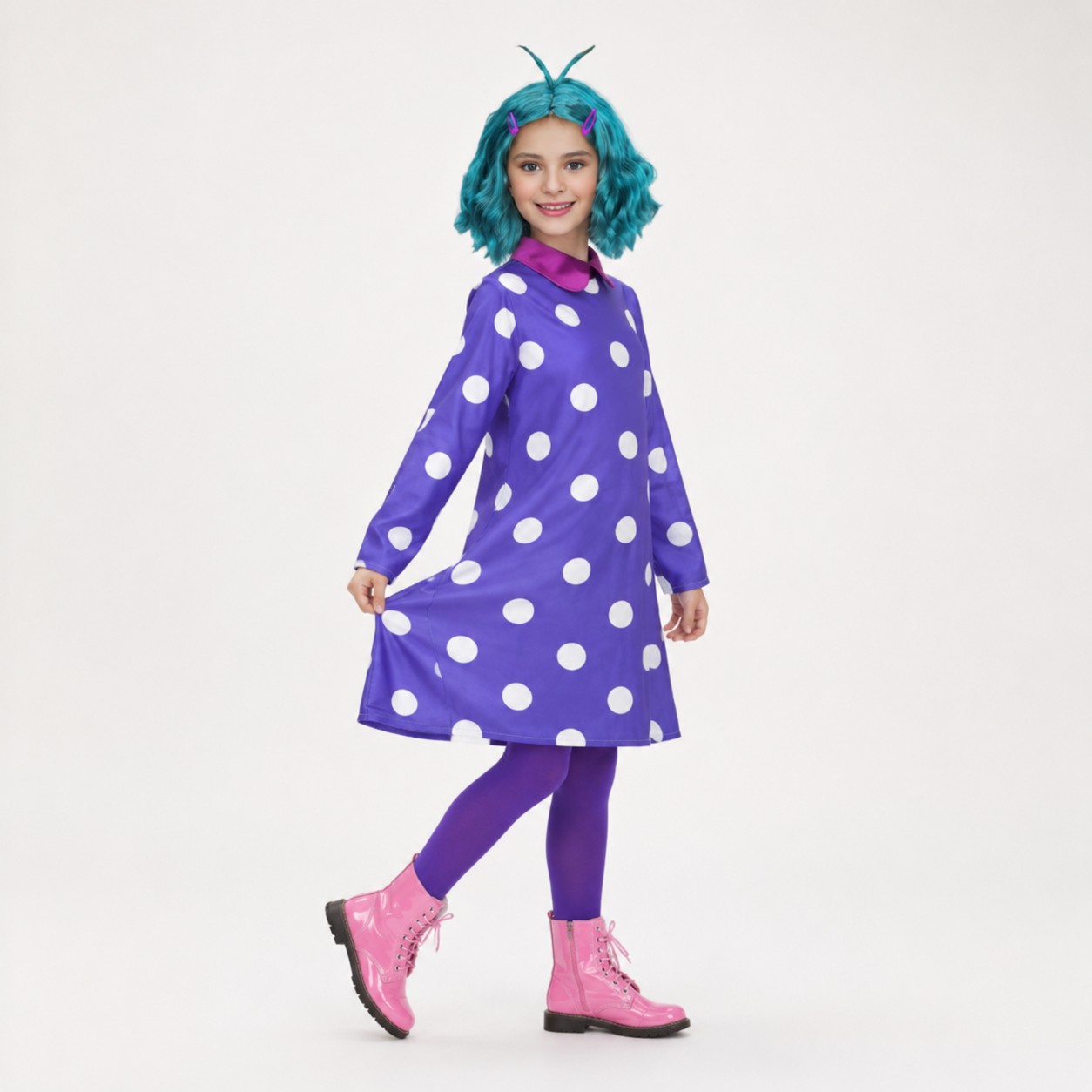 Kids' Halloween Cosplay Costume Polka Dot Dress with and Accessories for Envy Character Party - Image 2