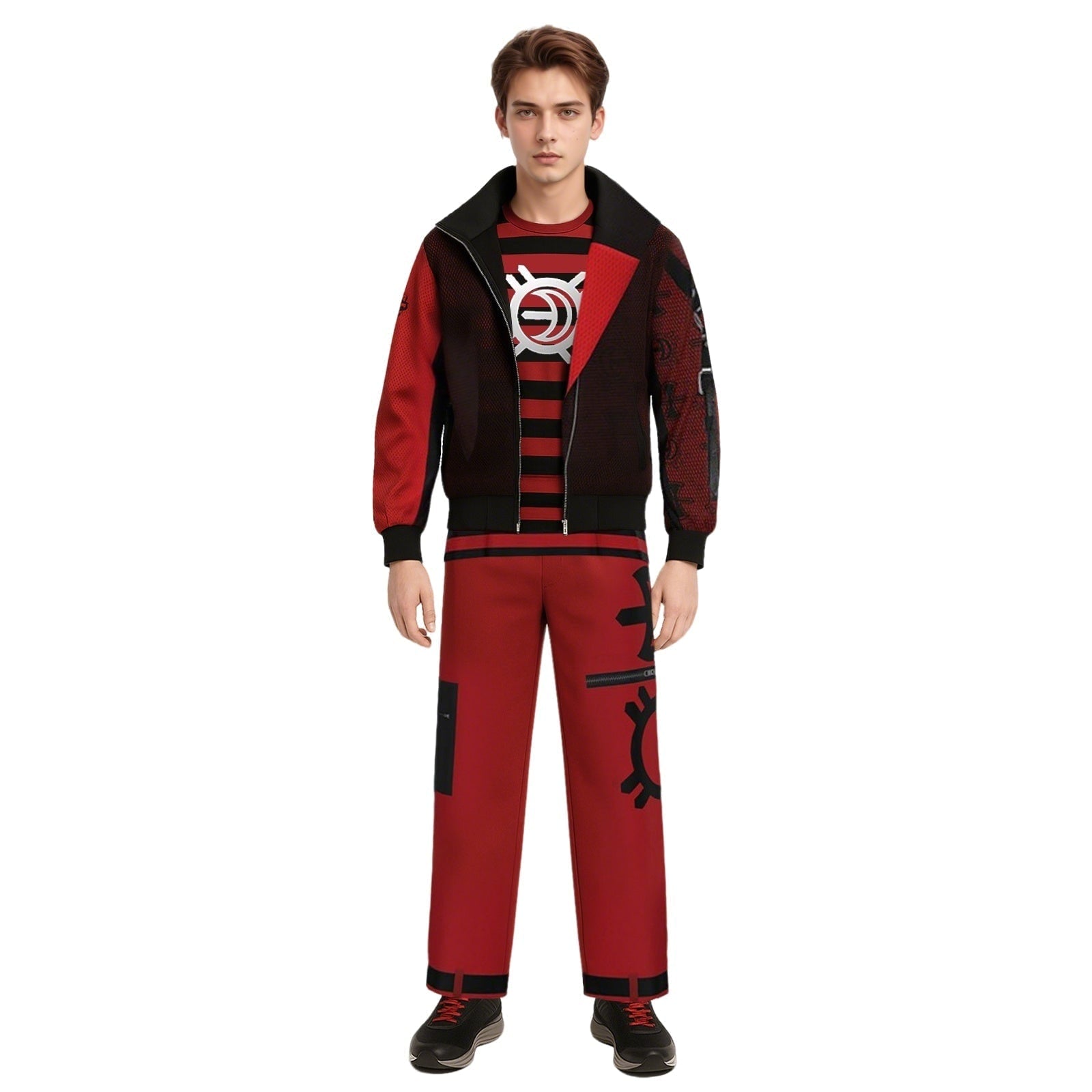 Kids' Halloween Costume Cosplay Vampire Jacket Pants Set with Graphic T-Shirt and Decorative Sleeve Straps - Image 1