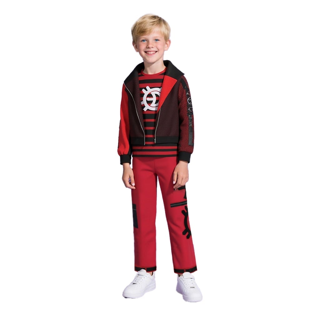Kids' Halloween Costume Cosplay Vampire Jacket Pants Set with Graphic T-Shirt and Decorative Sleeve Straps - Image 2