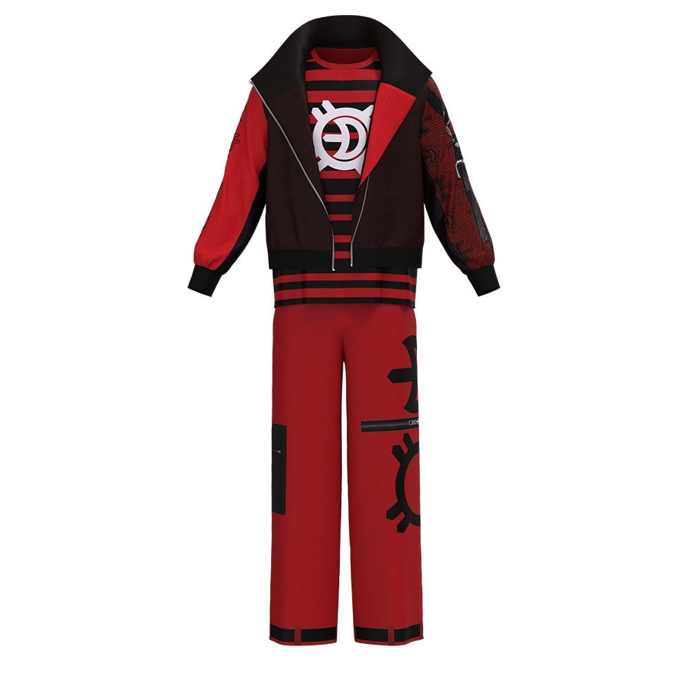 Kids' Halloween Costume Cosplay Vampire Jacket Pants Set with Graphic T-Shirt and Decorative Sleeve Straps - Image 3
