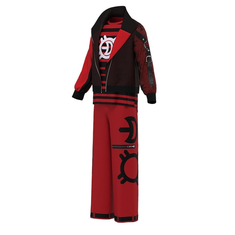 Kids' Halloween Costume Cosplay Vampire Jacket Pants Set with Graphic T-Shirt and Decorative Sleeve Straps - Image 4
