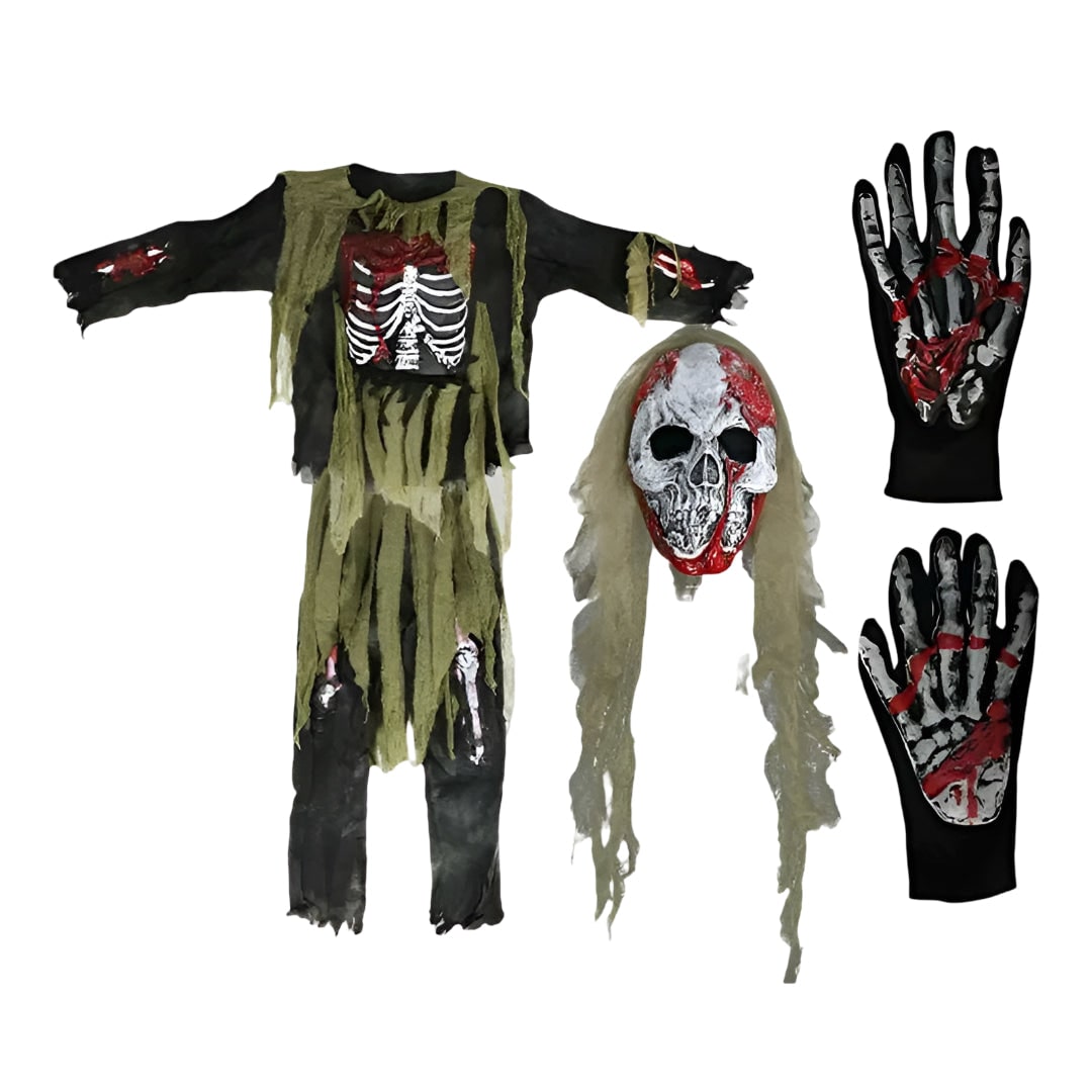 Kids' Halloween Costume Zombie Skeleton with Mask and Gloves Three Piece Set - Image 5