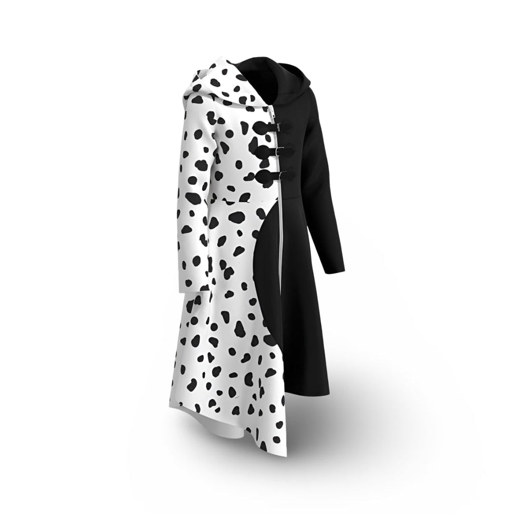 Kids' Halloween Cruella Costume Dress with Half-Spotted Design Hooded Neckline and Zipper Closure - Image 4