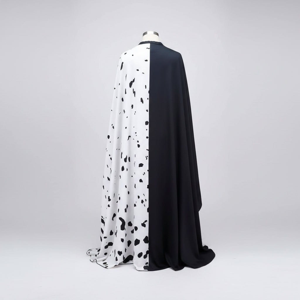 Kids' Halloween Cruella De Vil Costume Outfit with Split Black and White Dress Cape Deville Wig - Image 7