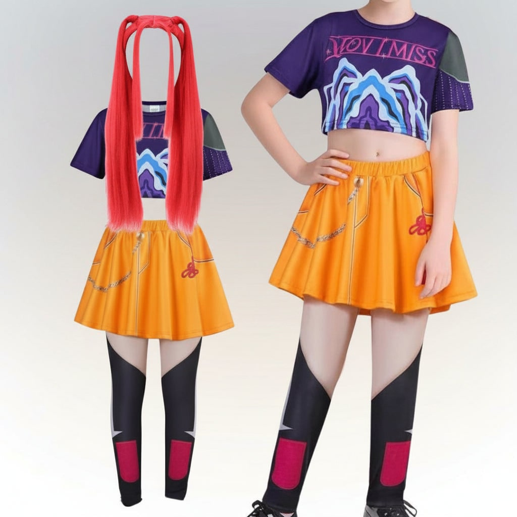 Kids' Halloween Dance Costume Pop Star and Rock Outfit with Geometric Patterns and Crop Top - Image 5