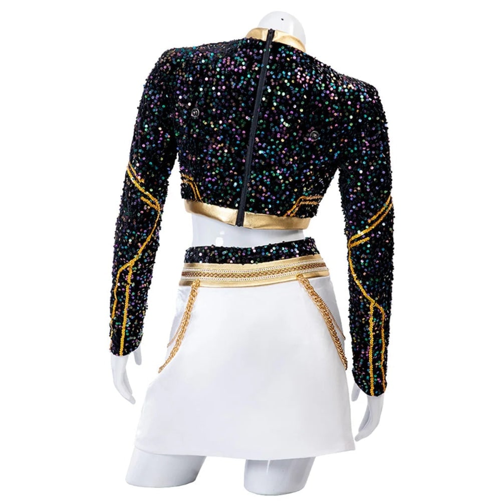 Kids' Halloween Dance Costume Sequined Two Piece Set with Gold Trim and Detachable Shoulder Armor - Image 4