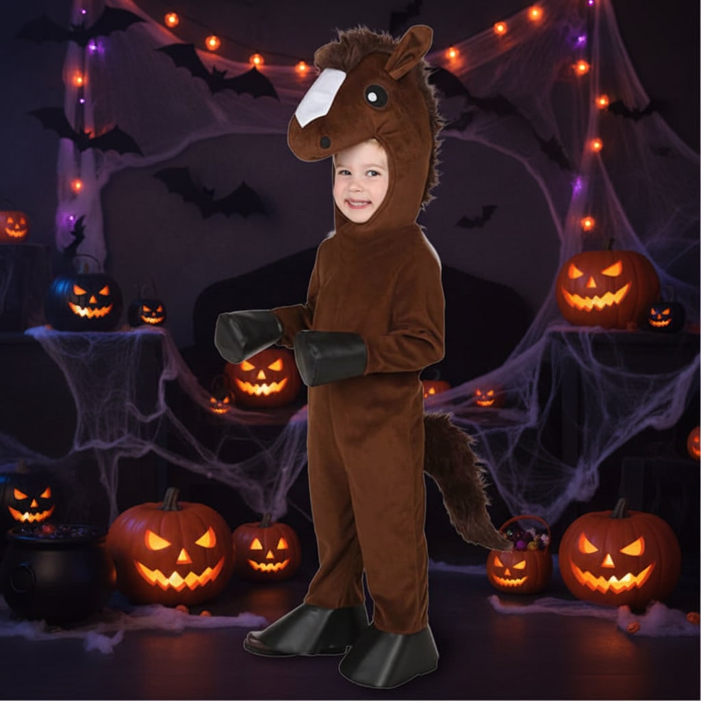 Kids' Halloween Dinosaur Pirate Vampire Costume with Plush Animal Hood Hoof Covers and Tail - Image 2