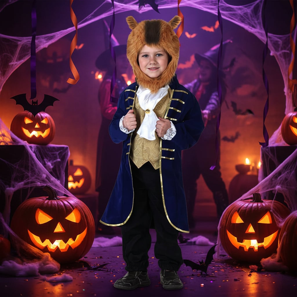 Kids' Halloween Dinosaur Pirate Vampire Costume with Plush Animal Hood Hoof Covers and Tail - Image 3