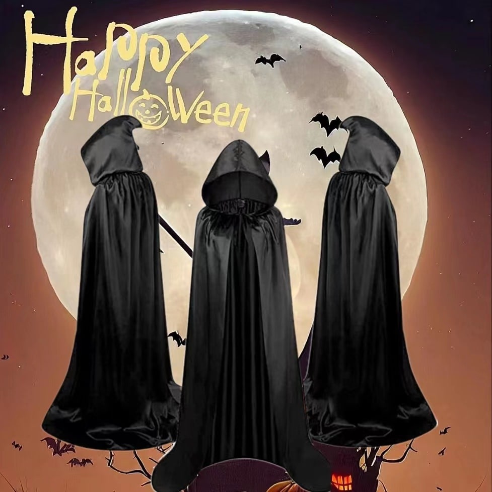 Kids' Halloween Dracula Vampire Cape and Hood Costume with Reversible Red Satin for Party Dress-Up - Image 3