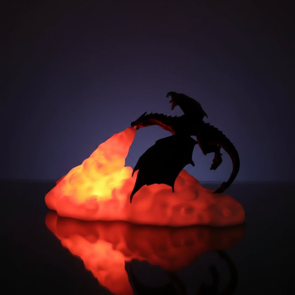 Kids' Halloween Dragon Night Light Bedside Table Lamp with 3D Printed Fire Glow Red - Image 2