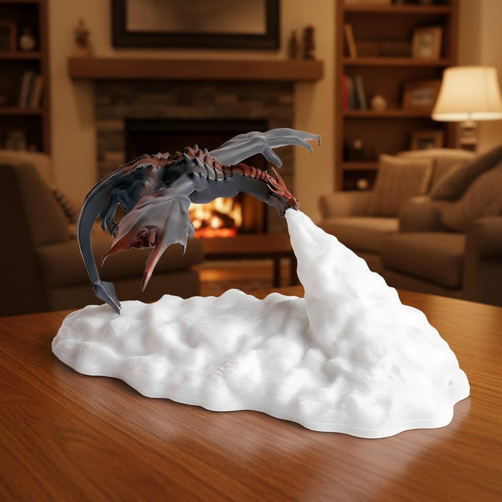 Kids' Halloween Dragon Night Light Bedside Table Lamp with 3D Printed Fire Glow Red - Image 3