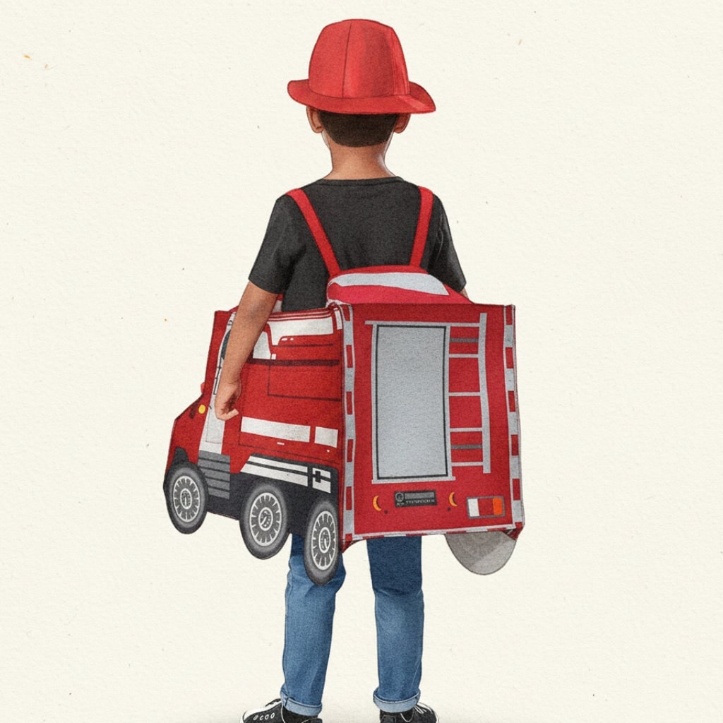 Kids' Halloween Firefighter Costume Dress Up Outfit with Hat and Reflective Stripes - Image 2
