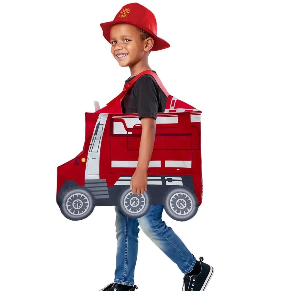 Kids' Halloween Firefighter Costume Dress Up Outfit with Hat and Reflective Stripes - Image 3