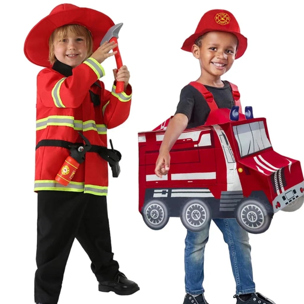 Kids' Halloween Firefighter Costume Dress Up Outfit with Hat and Reflective Stripes - Image 5