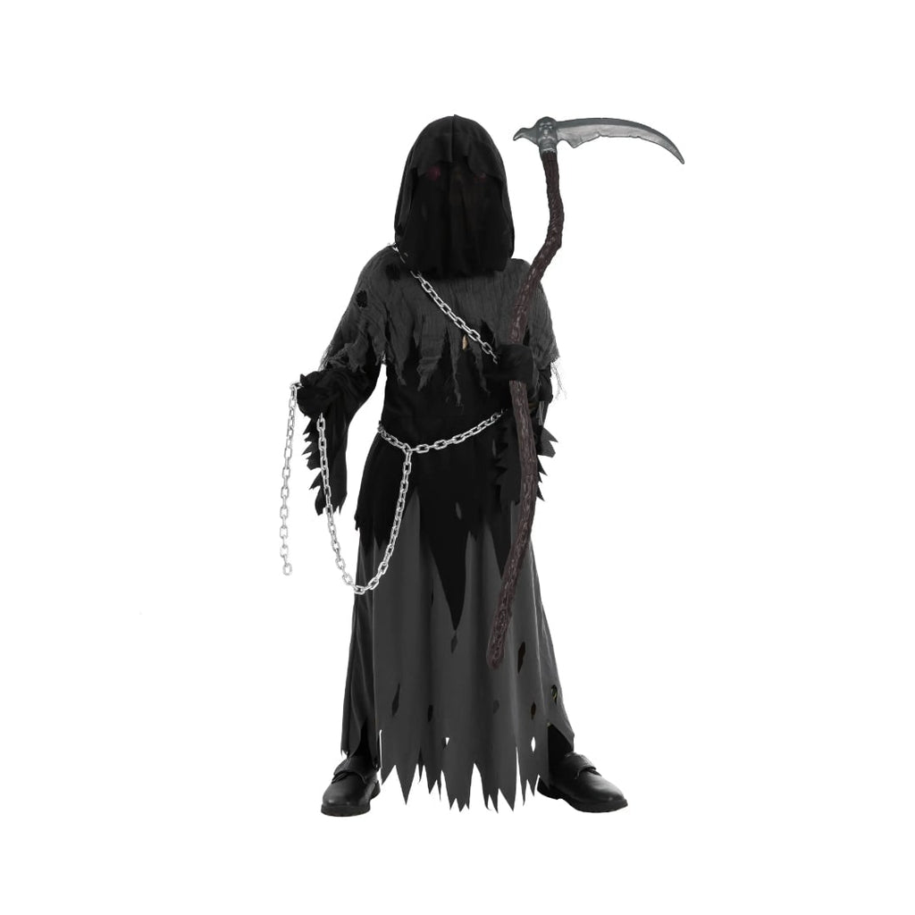 Kids' Halloween Grim Reaper Costume with Glowing Eyes and Toy Scythe - Image 8