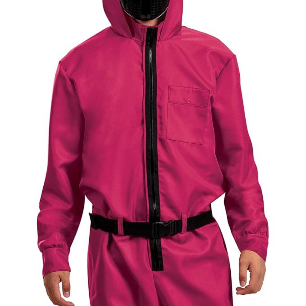 Kids' Halloween Hooded Jumpsuit Costume with Black Belt and Cargo Pockets Pink - Image 7