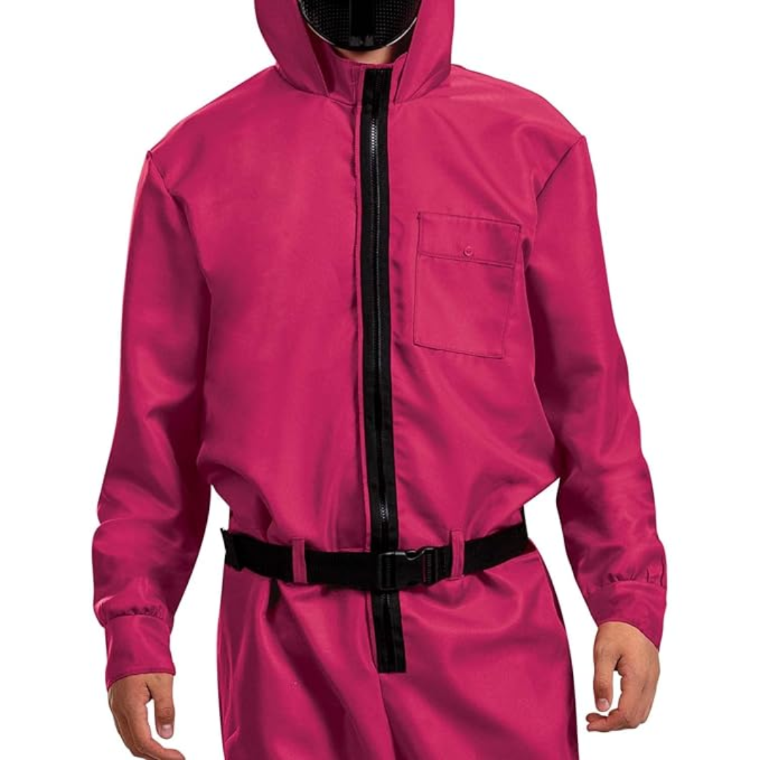 Kids' Halloween Hooded Jumpsuit Costume with Black Belt and Cargo Pockets Pink - Image 7