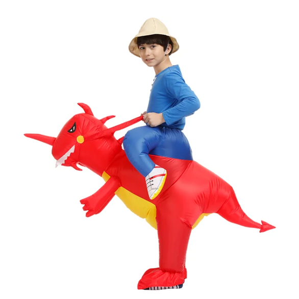 Kids' Halloween Inflatable Dinosaur Costume Outfit Suit with Fan and Reins Ride-On - Image 2