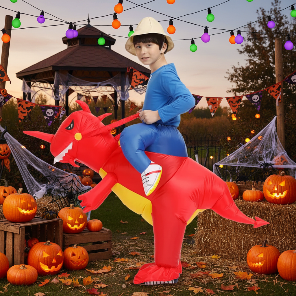 Kids' Halloween Inflatable Dinosaur Costume Outfit Suit with Built-In Fan and Step-In Design - Image 2
