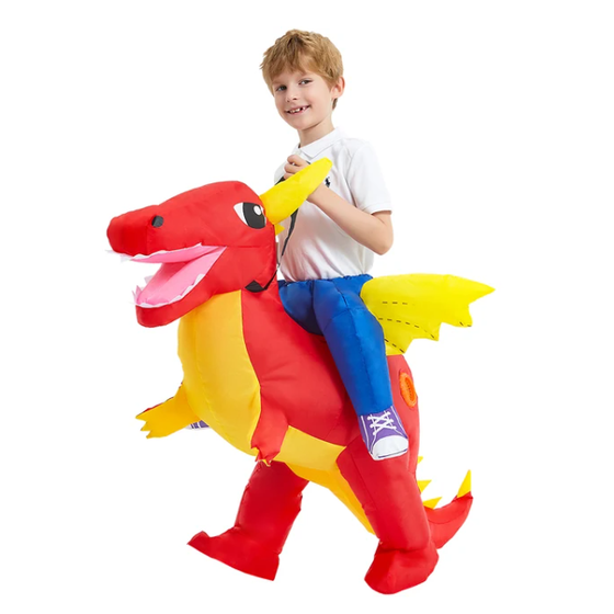 Kids' Halloween Inflatable Dinosaur Costume Outfit Suit with Fan and Reins Ride-On - Image 3