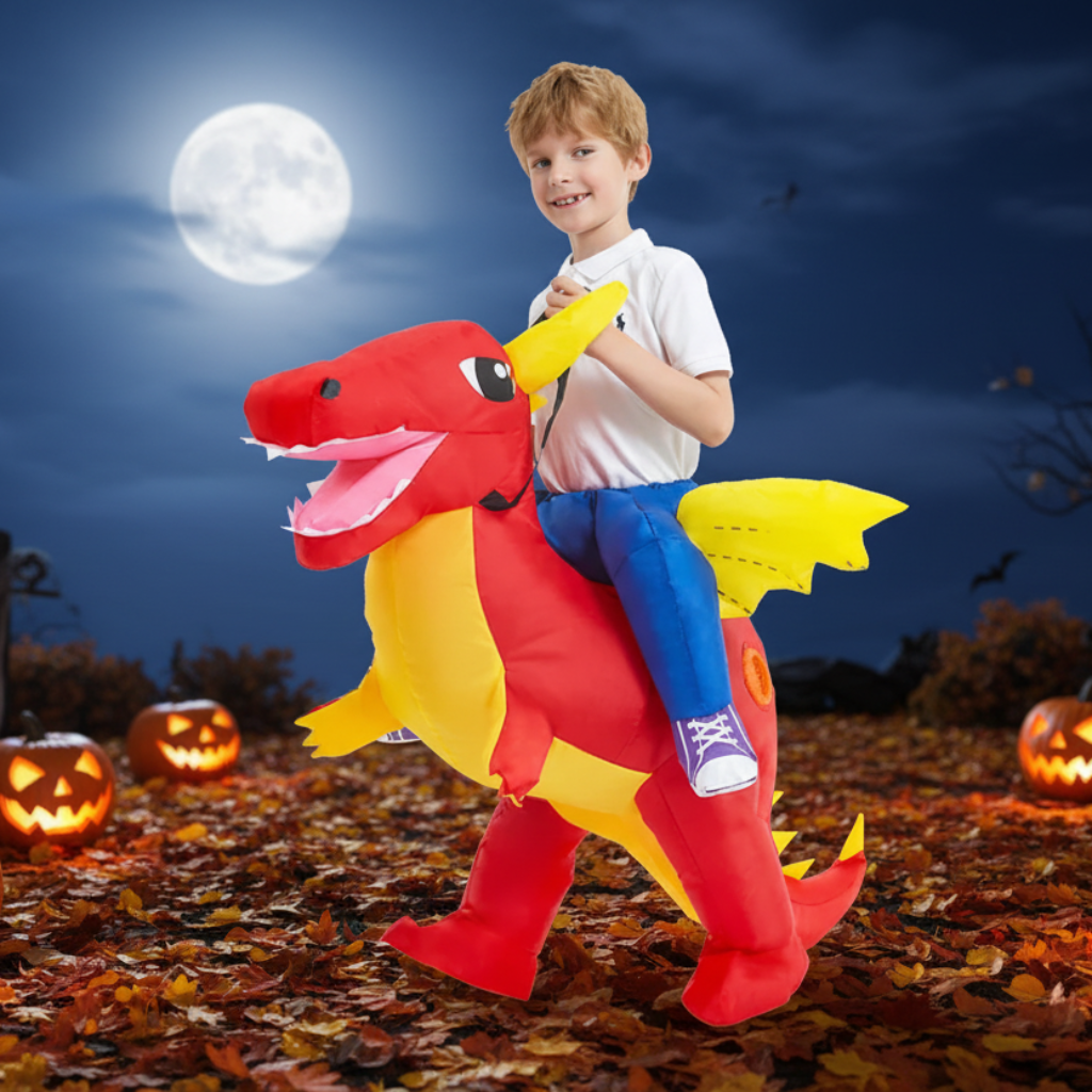 Kids' Halloween Inflatable Dinosaur Costume Outfit Suit with Built-In Fan and Step-In Design - Image 3
