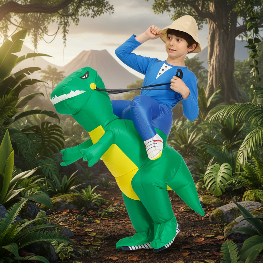 Kids' Halloween Inflatable Dinosaur Costume Outfit Suit with Built-In Fan and Step-In Design - Image 4