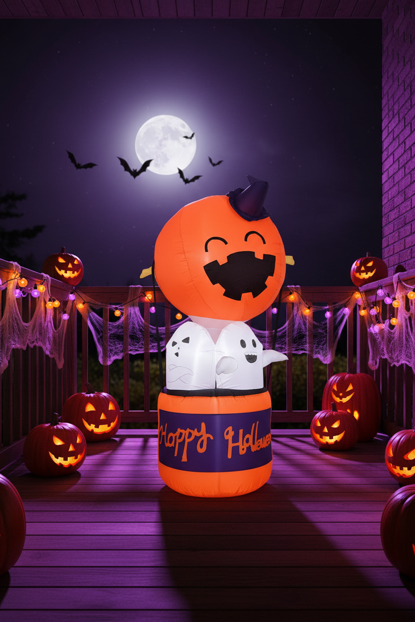 Kids' Halloween Inflatable Pumpkin Hot Air Balloon Decoration with LED Lights for Giant Outdoor Yard - Image 1